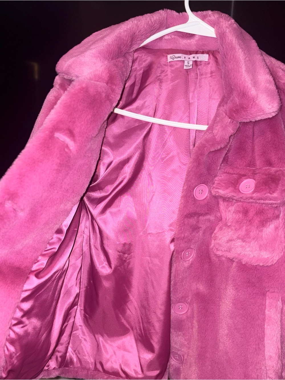 Crave Fame Pink Plush Faux-Fur Jacket - Picture 2 of 4